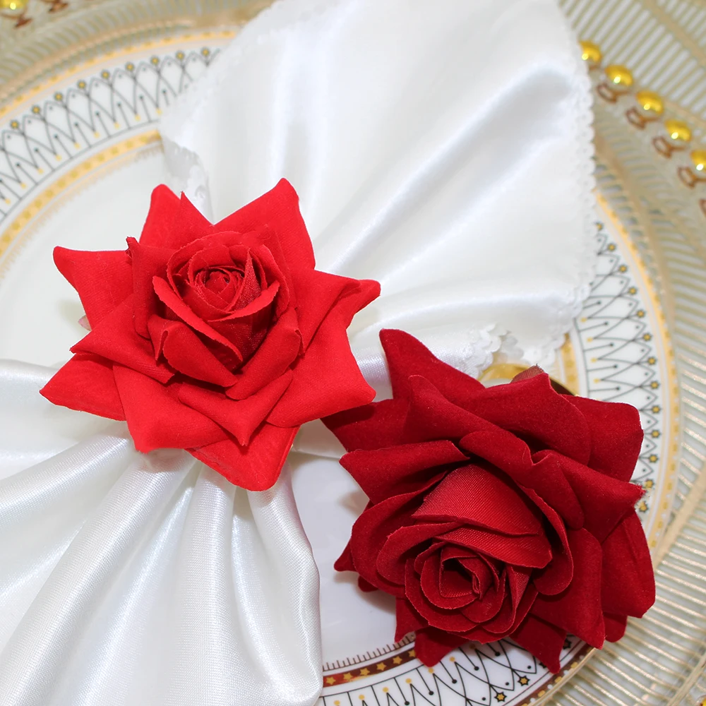 6Pcs Artificial Rose Napkin Rings Valentine's Day Flower Napkin