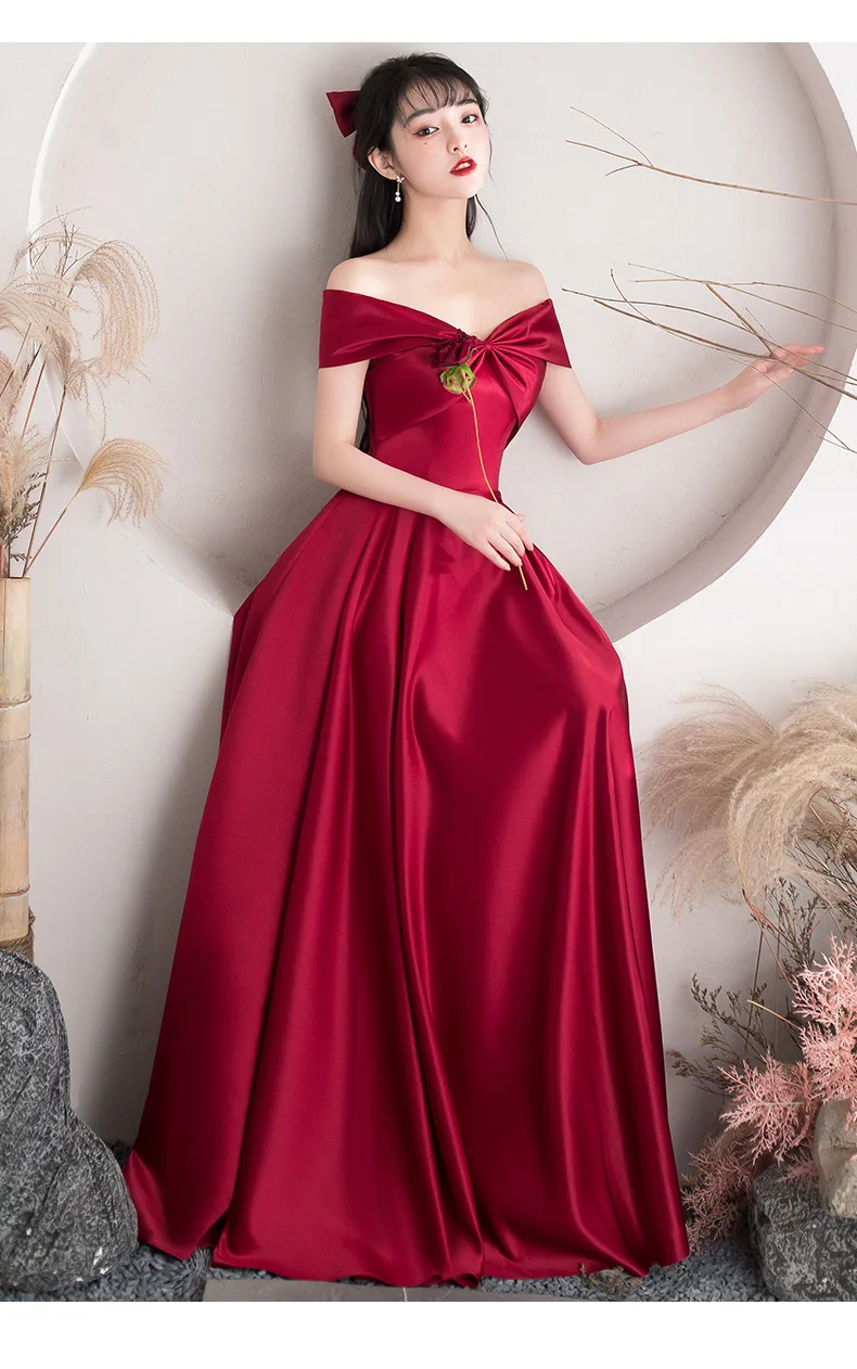 KAUNISSINA A-Line Prom Dress Elegant Off the Shoulder Satin Evening Dresses Vintage Floor Length Long Party Dress Custom Size evening gowns