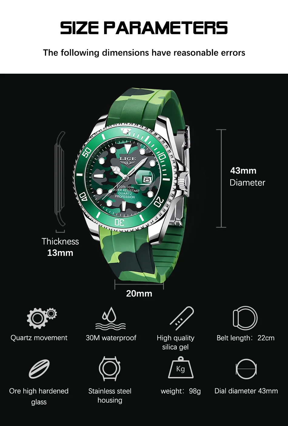 LIGE Watch for Men Wristwatch Luxury Quartz Sport Waterproof Date Watches Diving Military Male Clock Watch Man Relogio Masculino