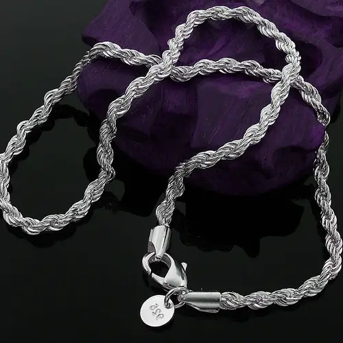 Hot Charms Fine 4MM Rope Chain 925 Sterling Silver Necklaces for Woman Men Classic Fashion Jewelry Wedding Party Holiday Gifts - Image 4