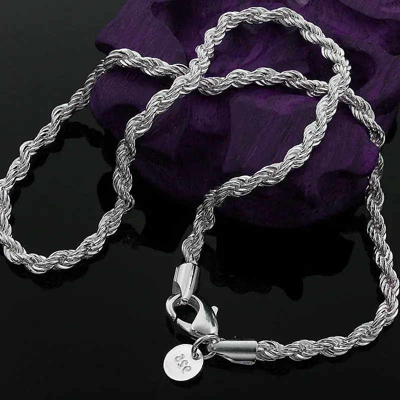 Hot Charms Fine 4MM Rope Chain 925 Sterling Silver Necklaces for Woman Men Classic Fashion Jewelry Wedding Party Holiday Gifts - Image 4