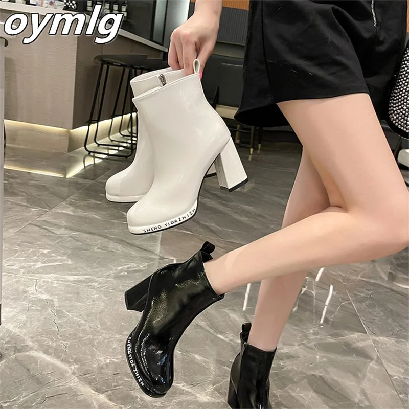 

Женские ботинки на толстой подошве, демисезонные короткие ботинки челси с квадратным носком, на высоком каблуке, 2022