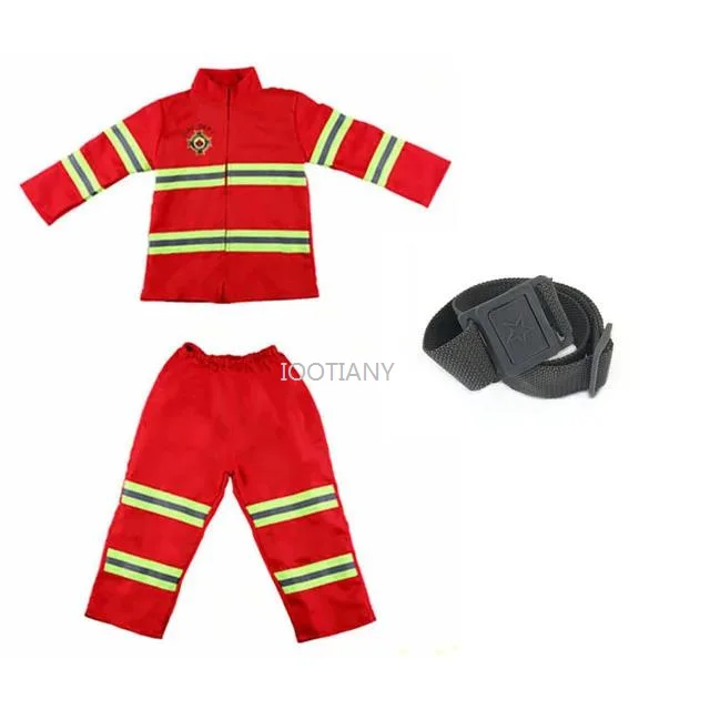 QQA 2025 Boys Girls Carnival Party Fireman Uniform Firefighter Cosplay Costume Firefighter Career Experience Outfits