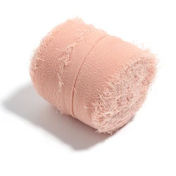 Handmade Frayed Edged Colorful Chiffon Silk Ribbon, 5M Roll - Perfect for DIY Crafts, Bouquets, and Festive Decorations (Pink)