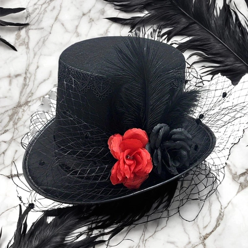 Fascia for capelli in rete con fiori Fascinator Cappelli Copricapo Cocktail Tea Party Fascia for fiori in piume (Color : Red, Size : Einheitsgr e
