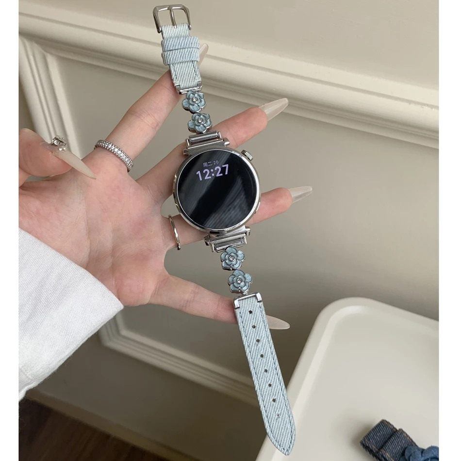 Camellia Metal Leather Strap Watch Band - Elegant and Versatile Design