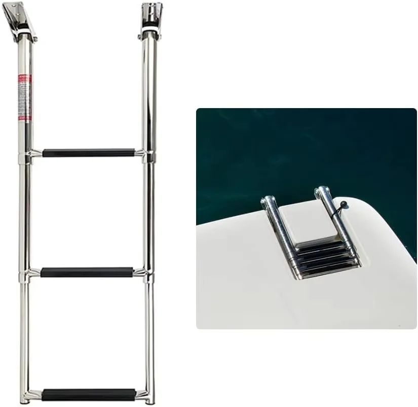 ISURE MARINE 3단계 보트 11'' 사다리 요트 광택 스테인레스 스틸 망원경 사다리