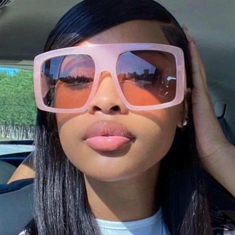 Square Sunglasses For Women Oversized Pink Frame Vintage Style_voghion.com