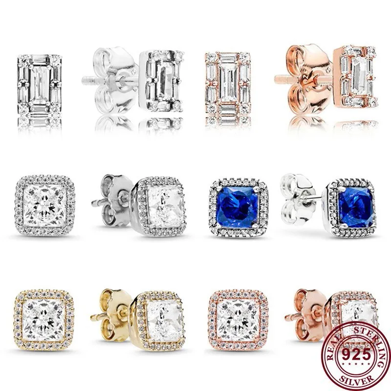 

New Hot 925 Silver Exquisite Square Shiny Icicle Female Earrings Women's Wedding Gifts High Quality Fashion Charm Jewelry