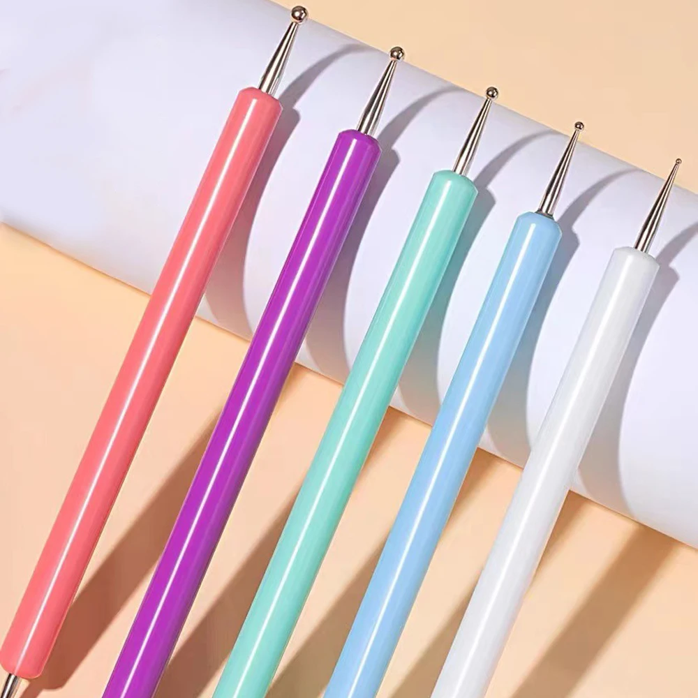 5pcs/Set Dual-Ended Nail Art Dotting Pen Rhinestones Handle 3D UV Gel Liner Flower Pattern Drawing Painting Brush Manicure Tools 4