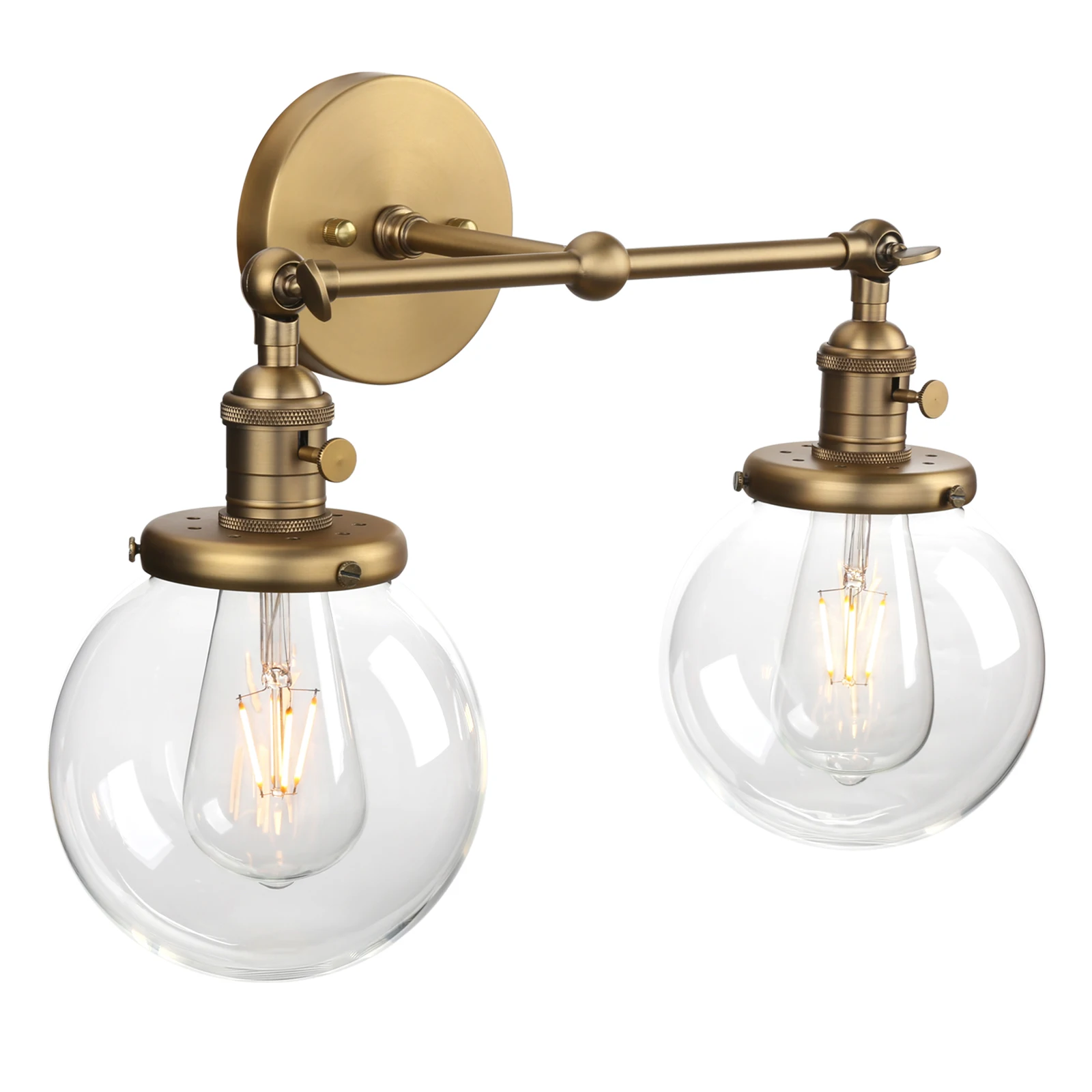 Phansthy 현대 침실 벽 조명 계단 벽 램프 Sconce 5.9 ''글로브 유리 더블 볼 헤드 빈티지 실내 조명기구