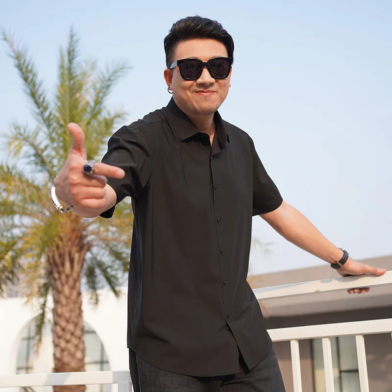 Summer Shirts for Men 9XL Plus Size Casual Oversized Loose Shirt Male Business Shirt Short Sleeve Pure Color Men's Tops 68-175KG