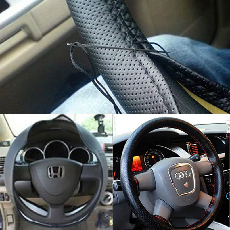 37cm/38CM DIY Steering Wheel Covers soft Leather braid Car Interior accessories