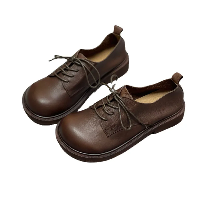 Vintage leather single shoes Cowhide soft big toe big toe shoes