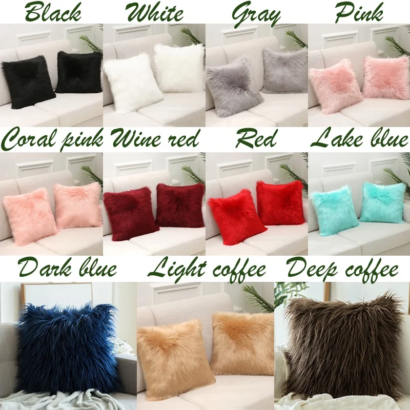 Bedroom Sofa Decorative Pillowcase Cushion Cover Soft Fur Plush Pillow Covers Shaggy Fluffy