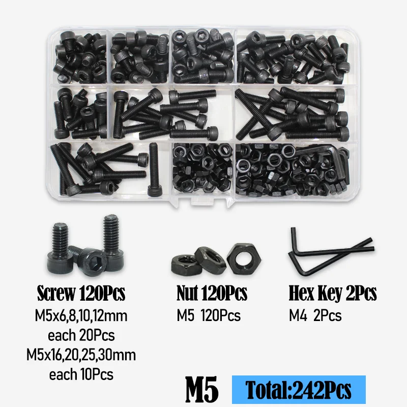 Premium Black Steel Hex Cap Screws Assortment Kit - Grade 12.9