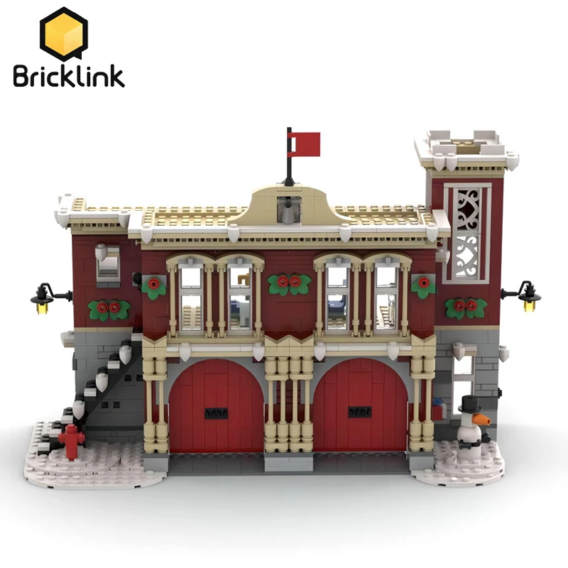 Bricklink City House Christmas Winter Village Fire Station 10263 Moc Extended Version Set Building Blocks Kid Toys Gift