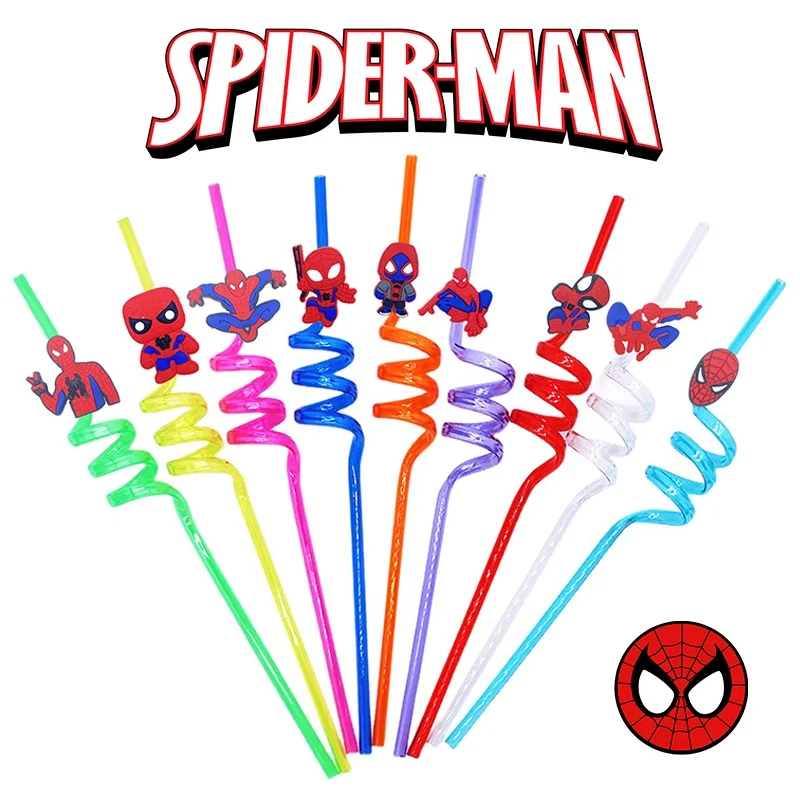Birthday Party Supplies SpiderMans Drinking Straws Kids Boys Girls Birthday Party Decoration Baby Shower Cartoon Anime Marvels Party Supplies Toys Gift