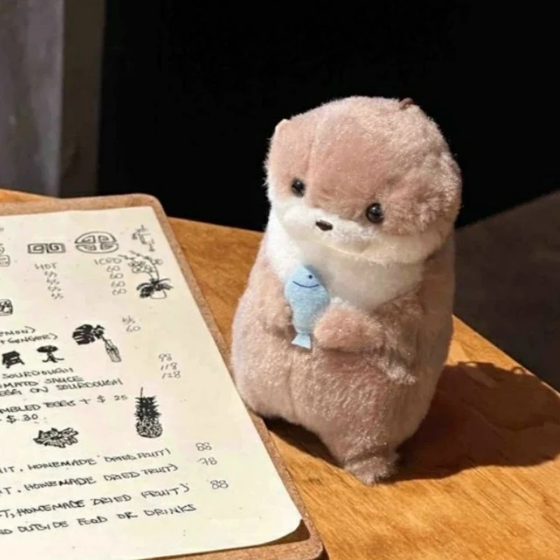 Cute Otters Holding Fish Plush Doll Keyrings Lightweight Hanging Pendant Props For School Bag Key Wallet Doll Toy Gifts 11cm 4