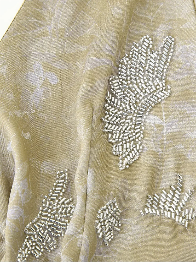 TFMLN Women's Beaded Embroidery Halter Vest Pants Sets Elegant Open Back Lace Up Tank Top Straight Trousers Female  New Outfits