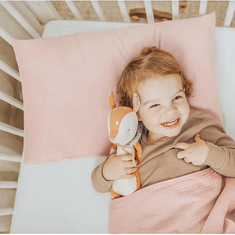 Baby Pillowcase Cotton Solid Color Toddler Pillow Case Cover Soft Breathable Travel Pillow Sheets Envelope Closure
