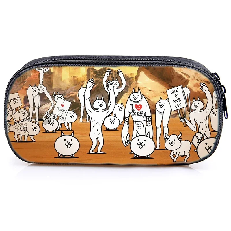 Game The Battle Cats Print Pencil Case Waterproof Pencil Bag Women Cosmetic Cases Student Stationery Bag School Pouch Makeup Box 2