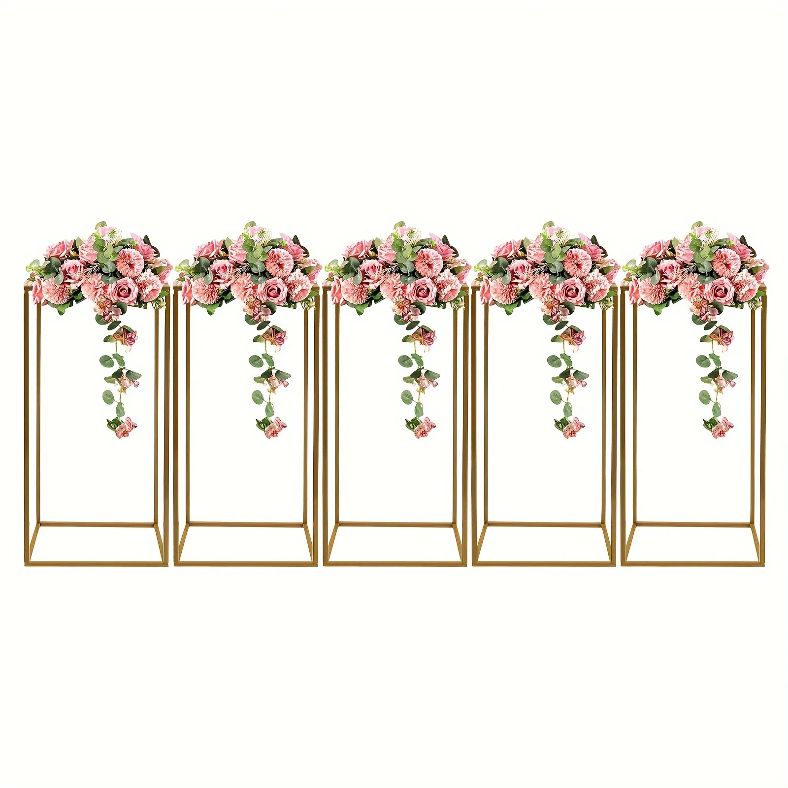 

5-Piece Set of Glamorous Gold Rectangular Wedding Flower Stands - 60cm Tall Sturdy Iron Easel for Table Centerpieces and Home De