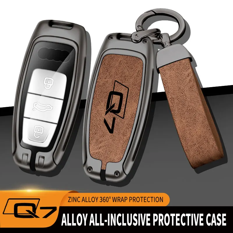 Sleek Metal Leather Car Key Cover with Keychain