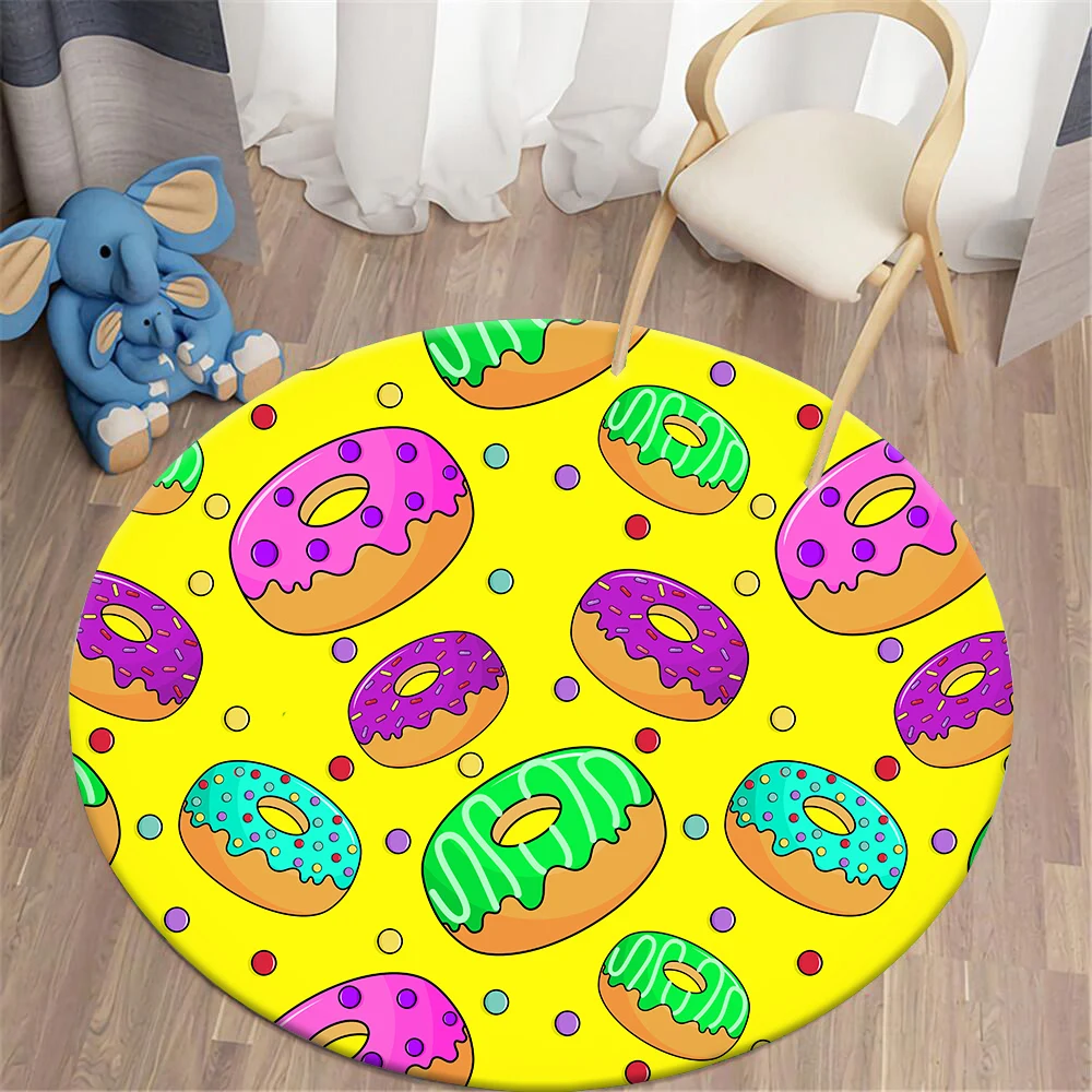 

CLOOCL Round Rug Flannel Party Decor Children Play Yoga Meditation Floor Mat Living Room Bedroom Carpets Doughnut Print Mat