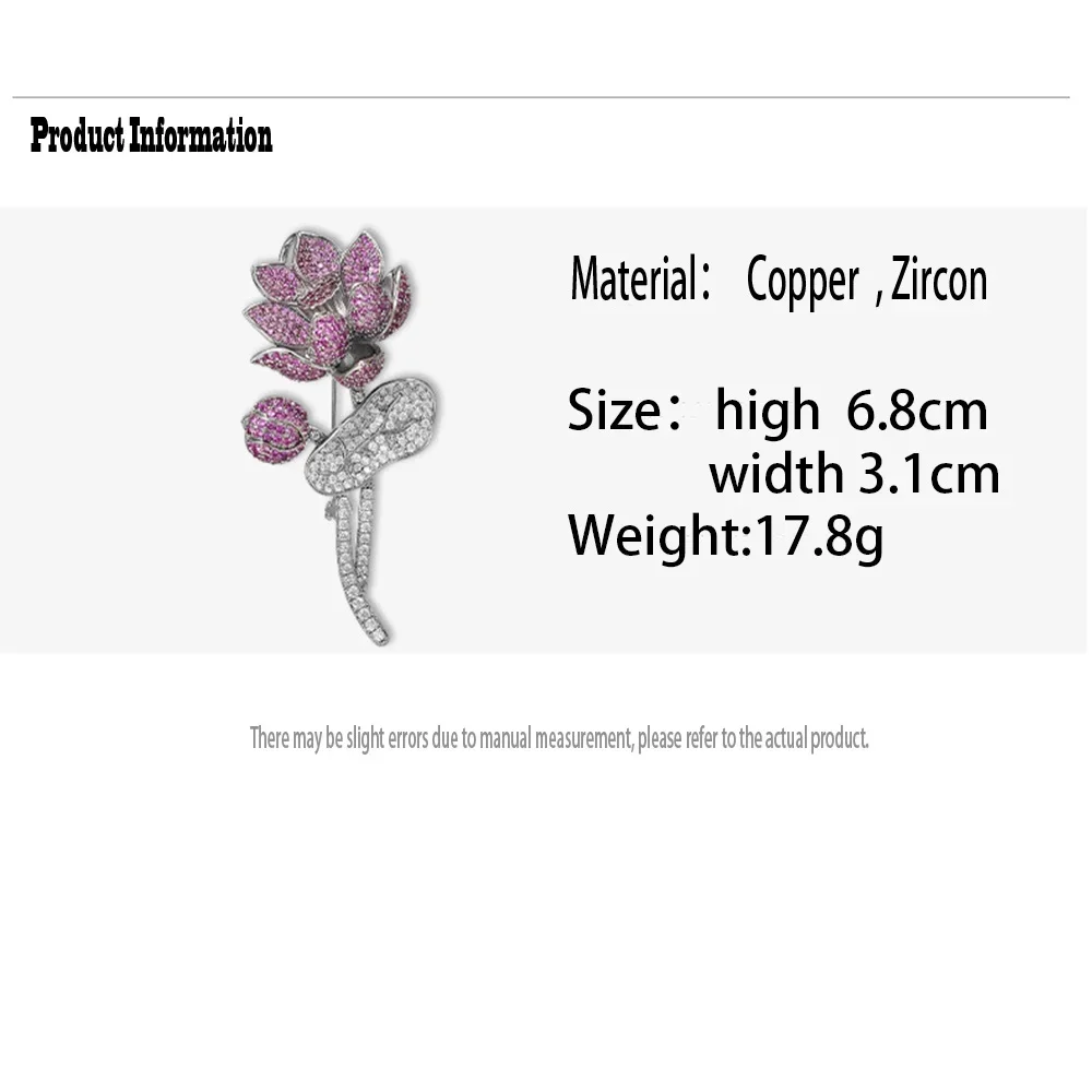 New Fashion Purple Rhinestone Lotus Brooch Pin for Women Luxury High Quality Jewelry Women's Wedding Party Accessories Corsage