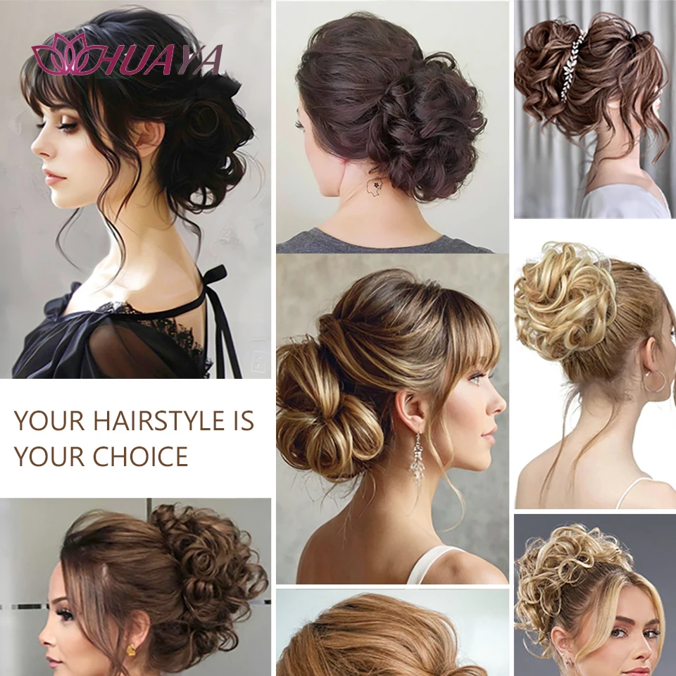 Synthetic Chignon Messy Hair Bun Claw Clip in Hair Piece Wavy Curly  Bun Ponytail Extensions Scrunchie Hairpieces for Women