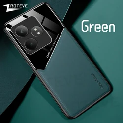 Elegant PU Leather Soft Frame Case - Durable Hard PC Protective Cover in Classic Design for Realme GT 7T (Green)