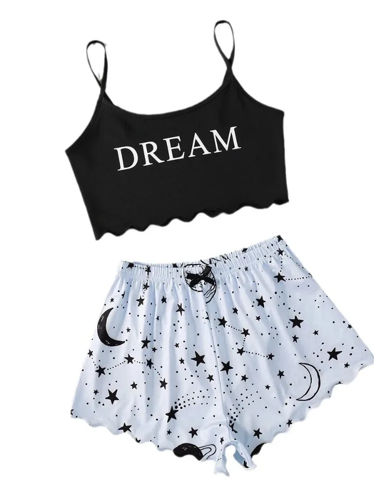 

Женский комплект из 2-х предметов, милый топ и шорты с мультяшным принтом, Милый Летний пижамный комплект без рукавов с V-образным вырезом и шорты, домашняя одежда, 2024