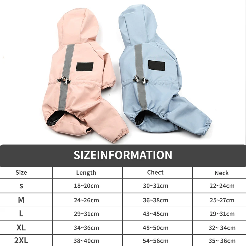 2023 Dog Raincoat Waterproof Reflective Dog Hoodie Coat Pet Four-Legs Clothes Sweat-Absorbent Dog Hoodies Jumpsuit Raincoats New