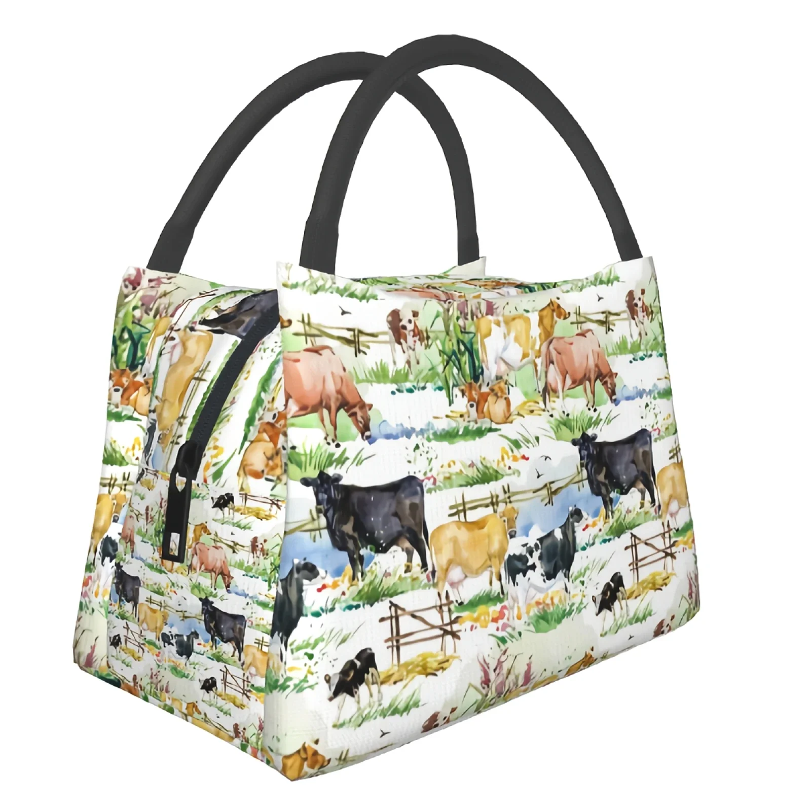

Dairy Cows On The Glade Lunch Bags Watercolor Animals Lunch Box for Work School Travel and Outdoor