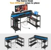L Shaped Gaming Desk with LED Lights & Power Outlets, Reversible Computer Desk with Stand & Shelves 6