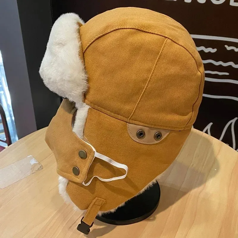 Men's and Women's Fashion Pilot Hat Winter Thickened Warm Ear Muffs Cycling Skiing Cold Mask Cotton Cap Glasses Thunderbolt Hat