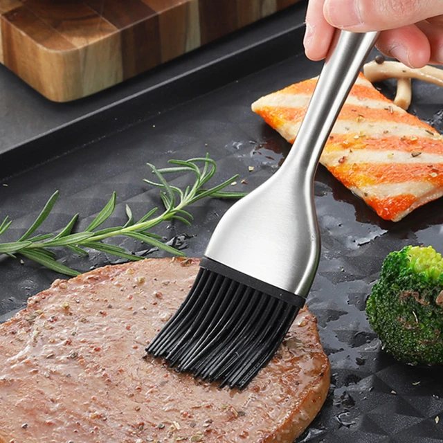 Silicone Kitchen Oil Brush BBQ Grill Basting Brush Stainless Steel