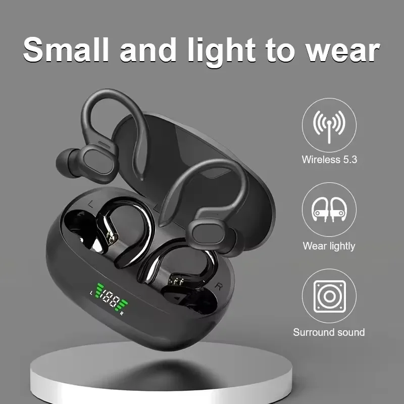 Enhanced EarHook Sports Wireless Bluetooth Headphones with Digital Display and Noise Reduction