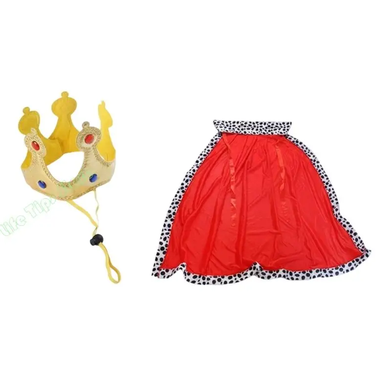 G5AB Royal Dog King 의상 세트(빨간 망토와 조절 가능한 황금 왕관 ..