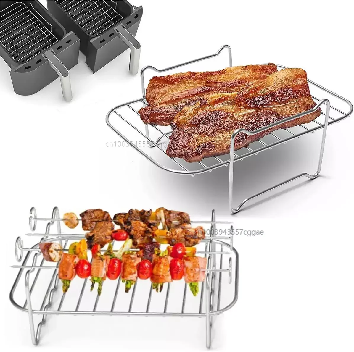 Air Fryer Rack Stainless Steel Multi-Layer Dehydrator Rack Cooking Steamer Roasting Racks BBQ Sticks Air Fryer Accessories barbecue skewers,bbq grilling accessories