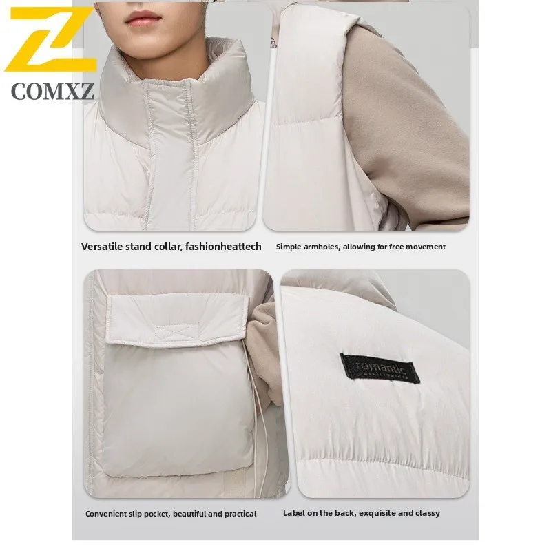 Autumn Winter Men's Down Work Vest Stand Collar  Loose Fit Waterproof Windproof Workwear Jacket for Hiking Camping Fishing 2025