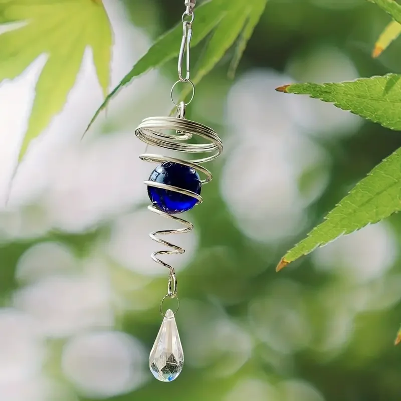 1pc 3D spiral rotation stereo effect, pendant turquoise crystal ball swing sun catcher wind chime rotating garden decoration