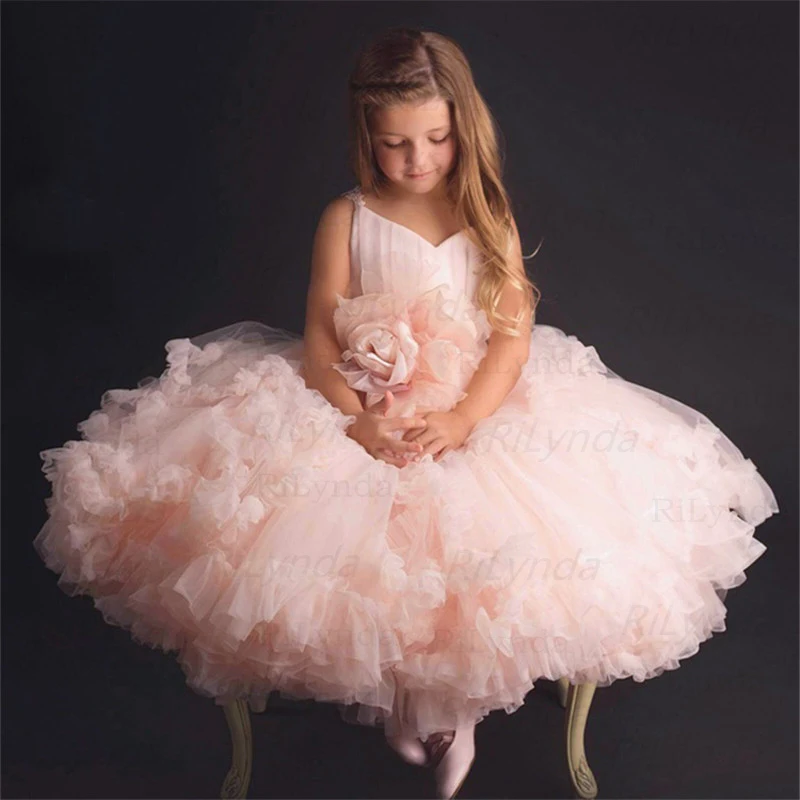 

Birthday Dress Kids Layers Flower Girl Dresses Hi-Low Princess Dress Cute First Communion Gowns