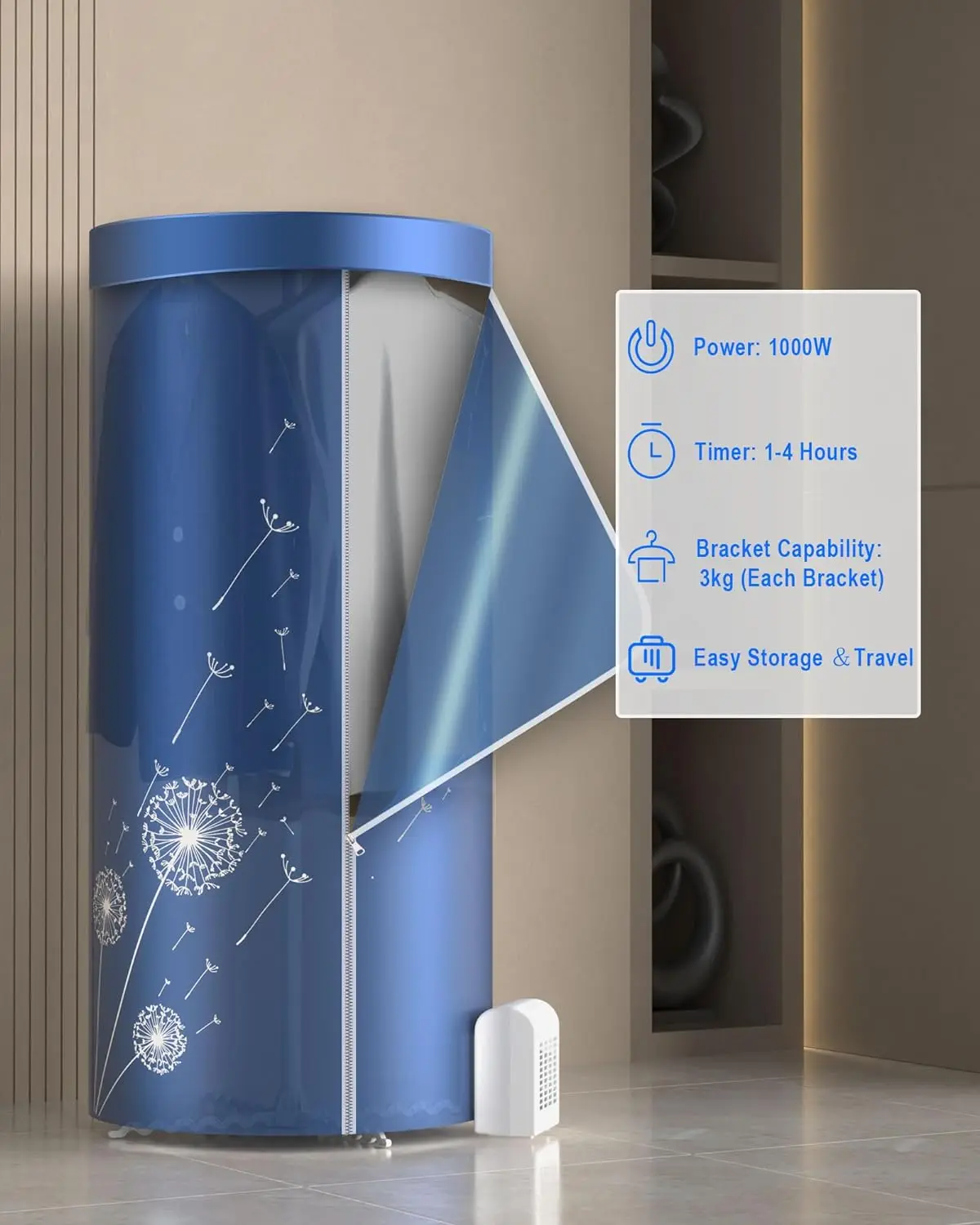 Portable Electric Clothes Dryer,1000W Heated Clothes Airer,Travel Heated Dryer with Timer,Electric Dryer