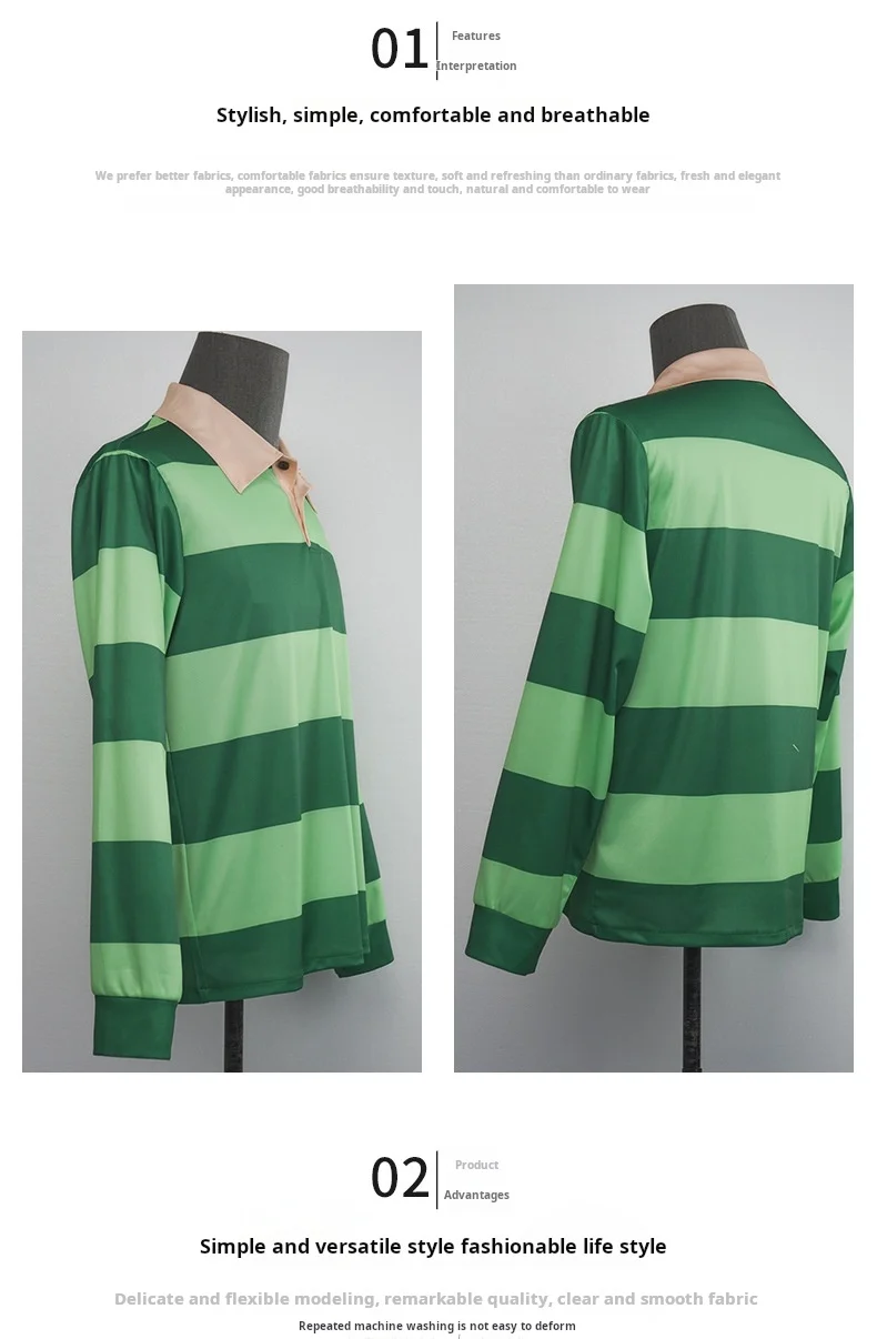 Minecraft Steve Cosplay Green Striped Polo Shirt for Men (Unofficial)