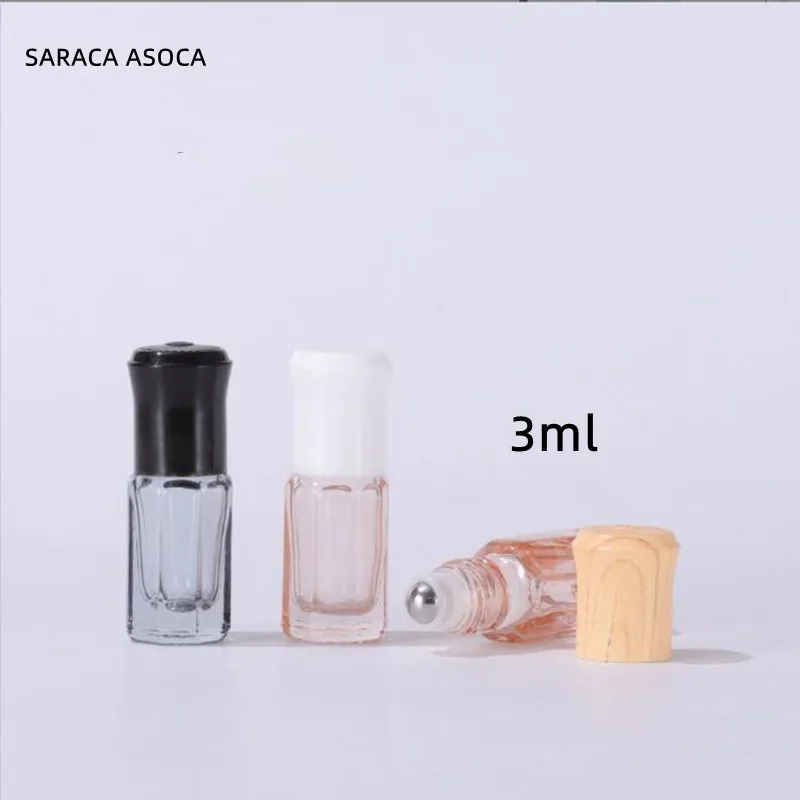 

100pcs 3ML Roller Bottle Perfume Sub-Bottle New Octagonal Colored Glass Essential Oil Steel Bead Bottle