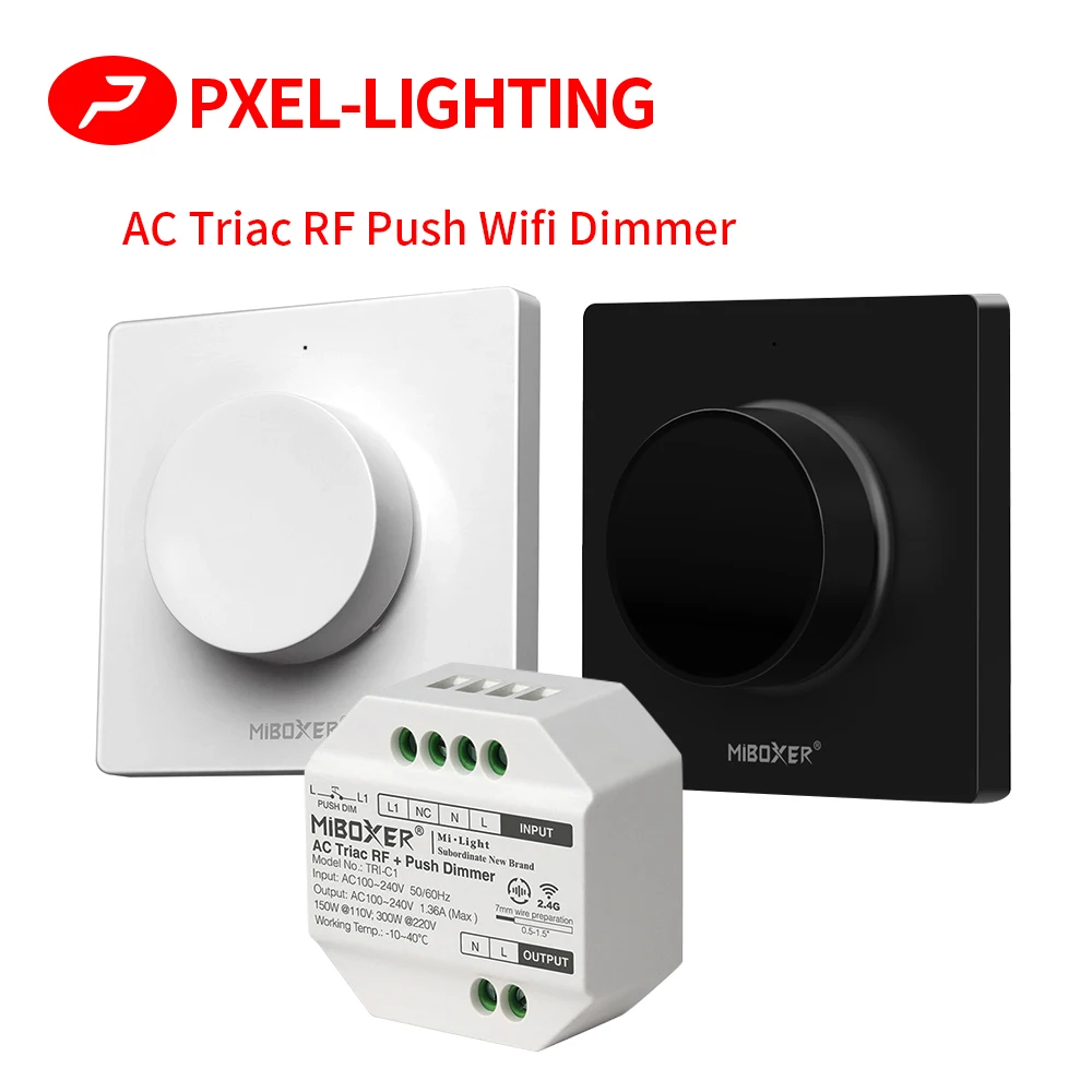 

Miboxer TRI-C1 110V-220V AC Triac RF + Push Dimmer wireless Push dimming K1 Rotating switch Panel Remote For single color Lights