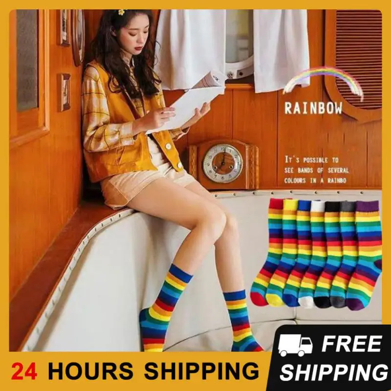 

Womens Fashion Socks Soft Fit One Size Fits All Candy Colored Socks Socks Rainbow Stockings Sweat Absorption Various Styles