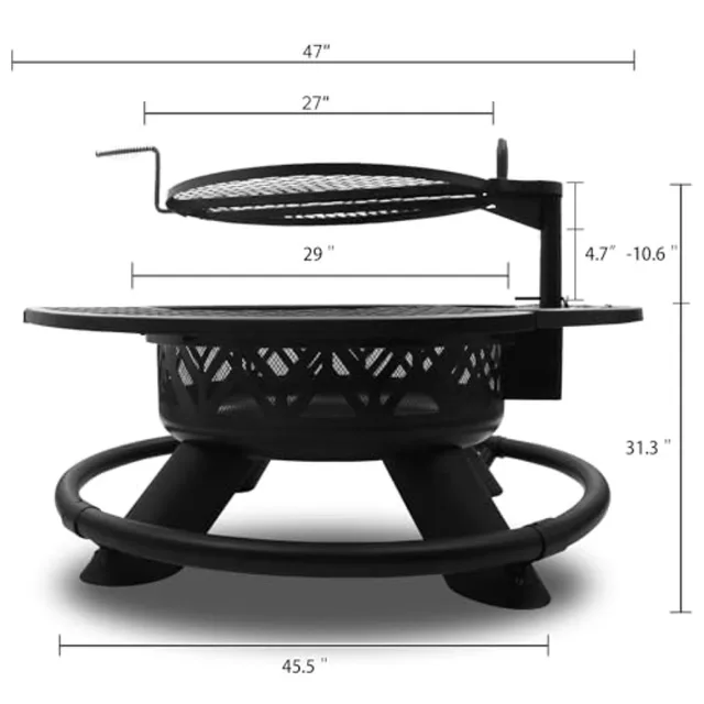 Red Mountain Valley 47 Outdoor Fire Pit with Adjustable Grill 2-in-1 Large Wood Burning Round FirePits for Patio and Backyard D 2